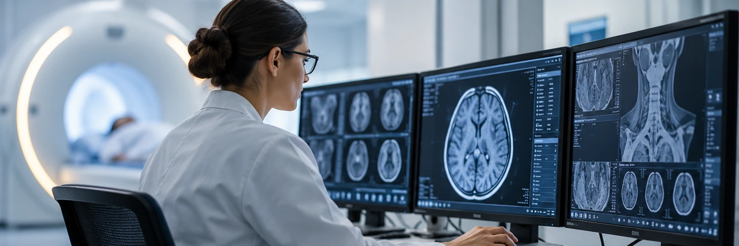 Radiolog analizujący obrazy badań diagnostycznych