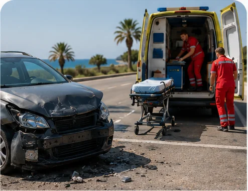 Klient po złamaniu żeber przed transportem lotniczym do Polski